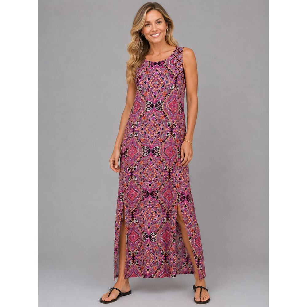 Chico’s Travelers Sleeveless Paisley Maxi Dress Size 0 US 4/6 Boho Resort Wear